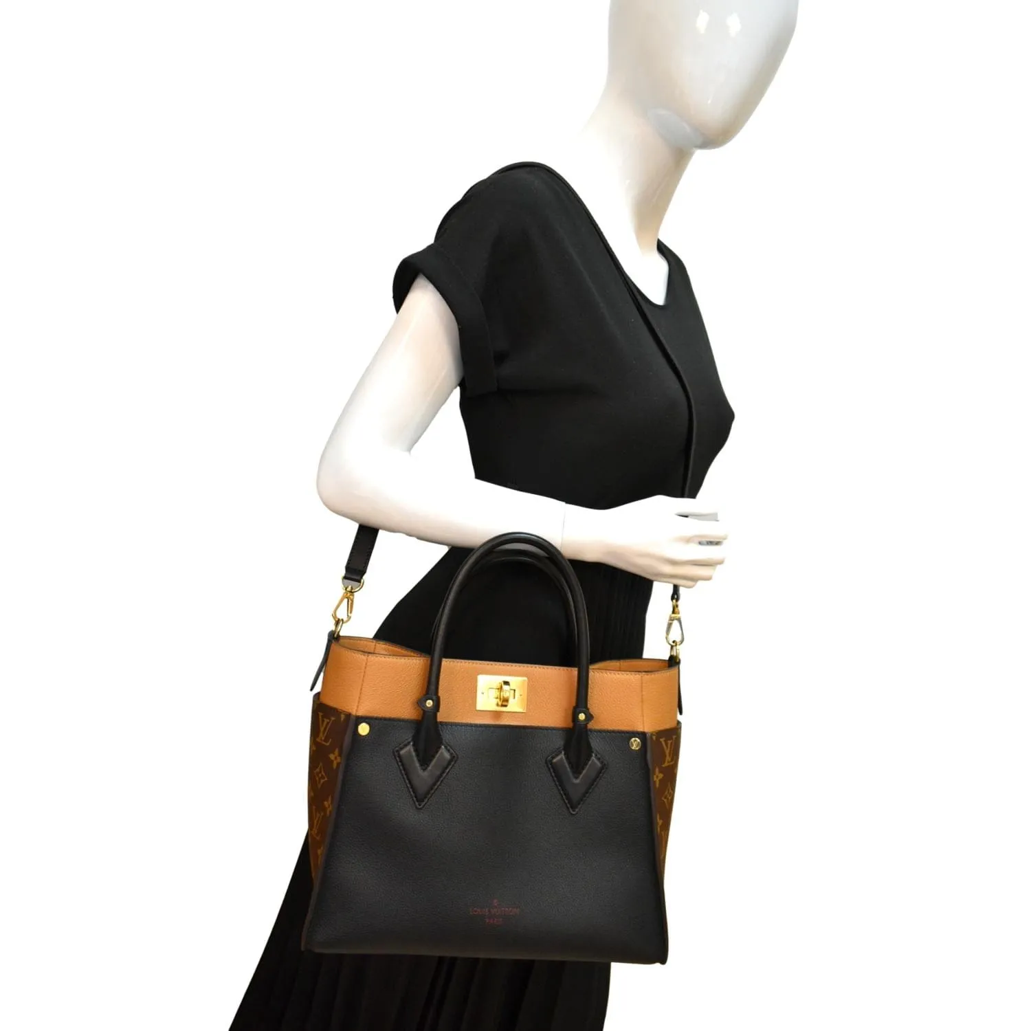 LOUIS VUITTON On My Side MM Calfskin Monogram Shoulder Bag Black
