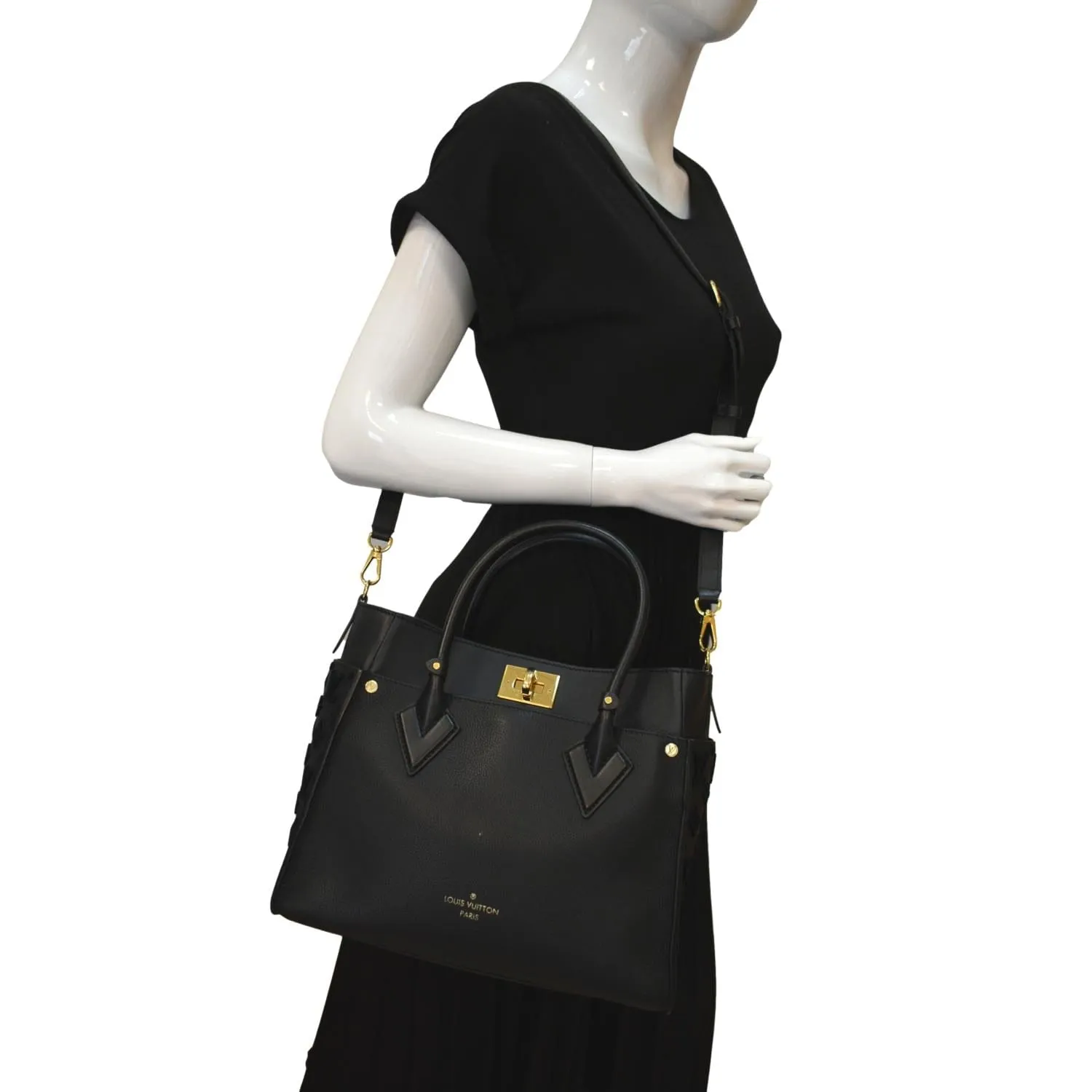 LOUIS VUITTON On My Side MM Calfskin Monogram Shoulder Bag Black