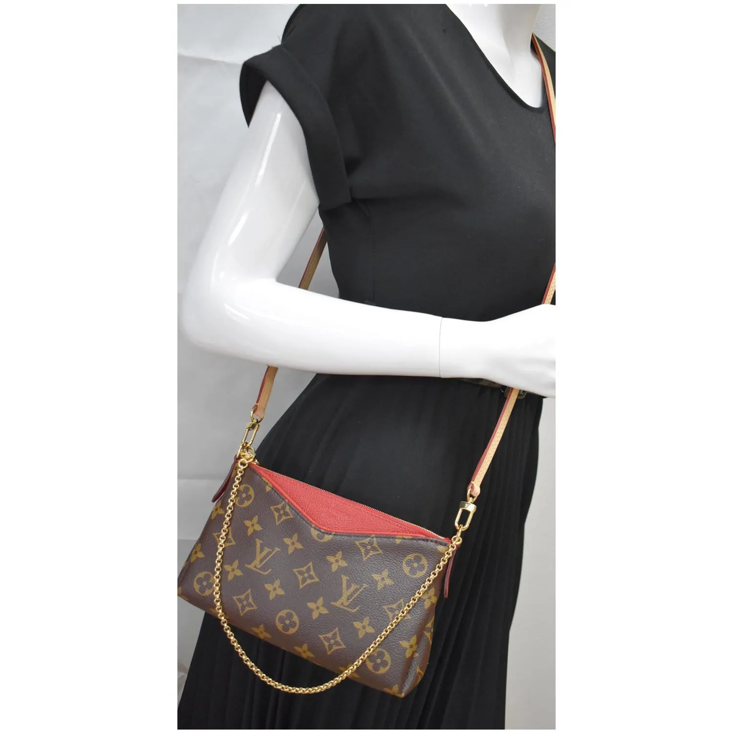 LOUIS VUITTON Pallas Monogram Canvas Clutch Crossbody Bag Cherry