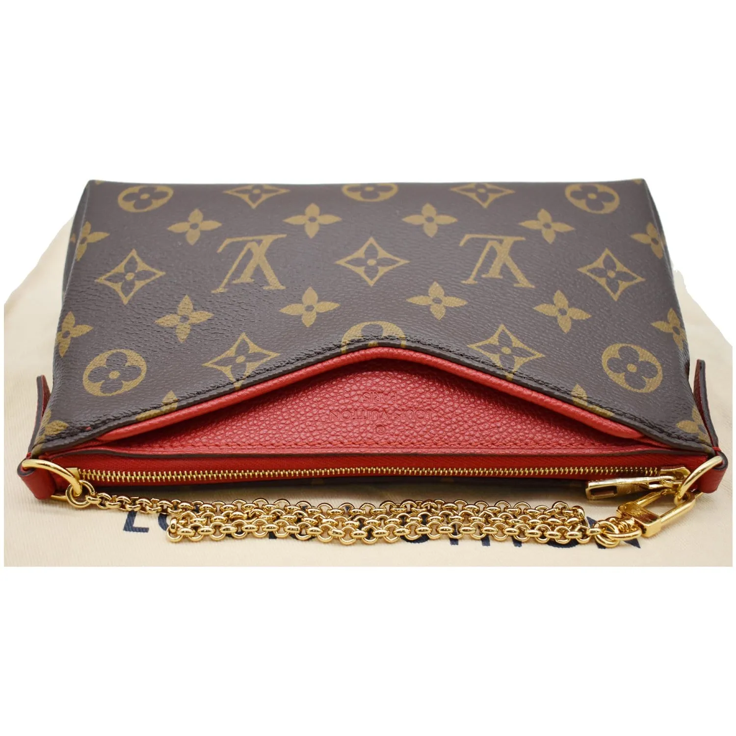 LOUIS VUITTON Pallas Monogram Canvas Clutch Crossbody Bag Cherry