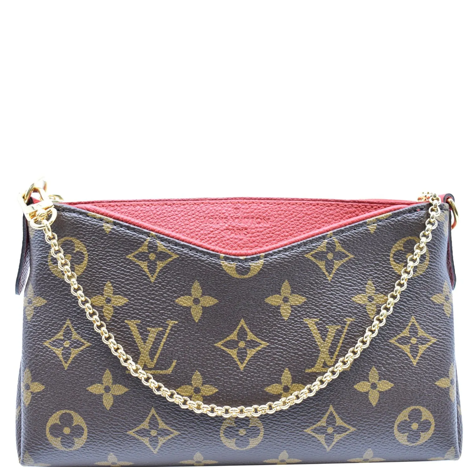 LOUIS VUITTON Pallas Monogram Canvas Clutch Crossbody Bag Cherry