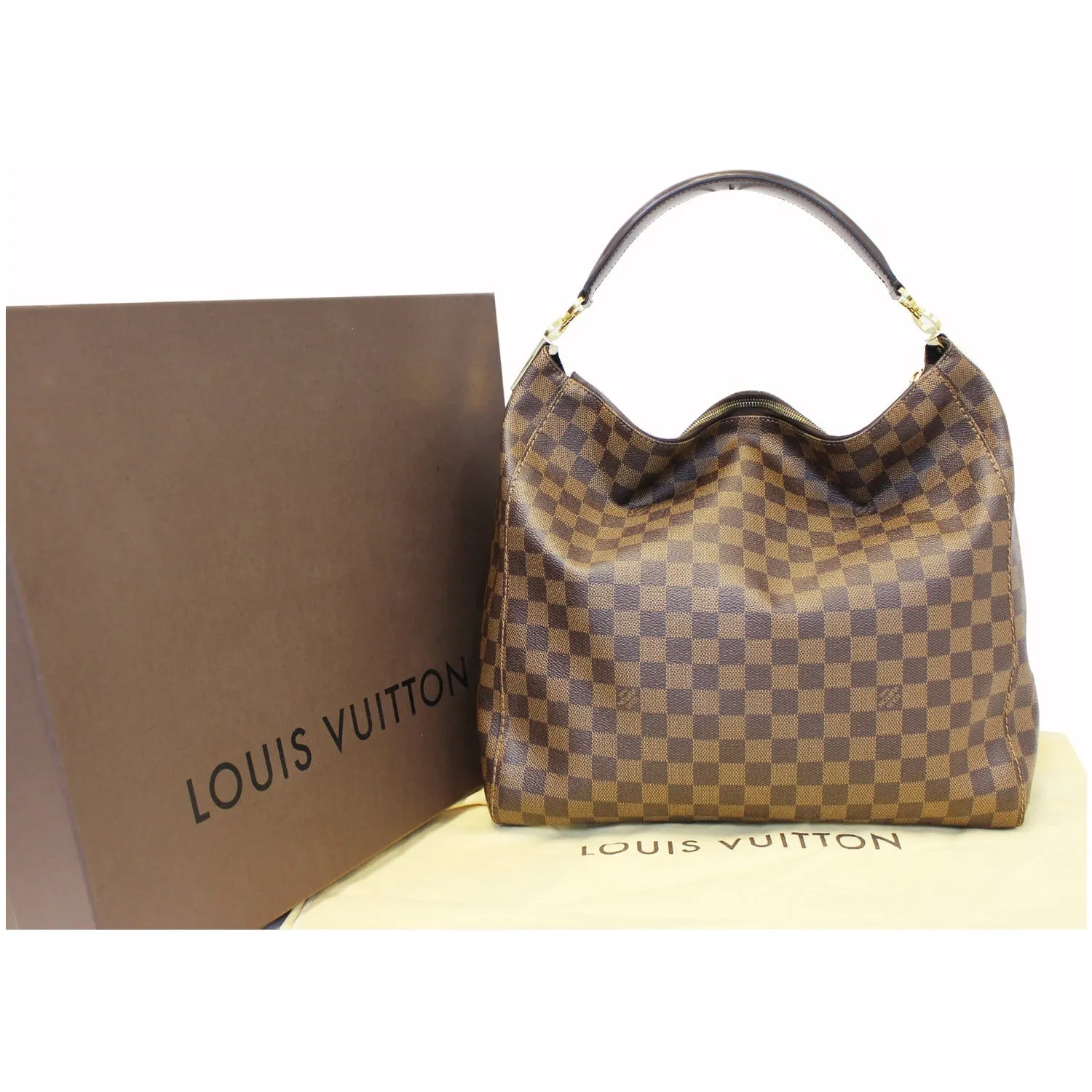 LOUIS VUITTON Portobello GM Damier Ebene Shoulder Handbag Brown