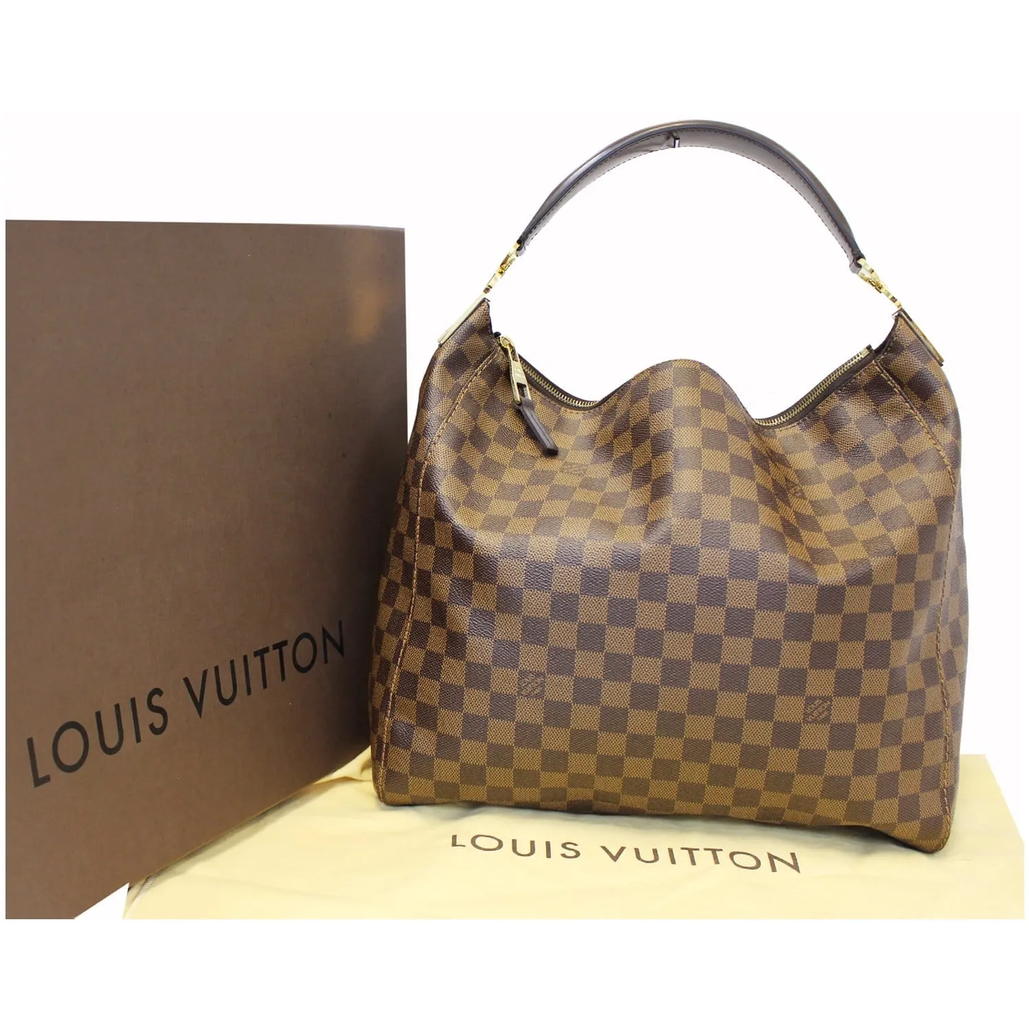 LOUIS VUITTON Portobello GM Damier Ebene Shoulder Handbag Brown