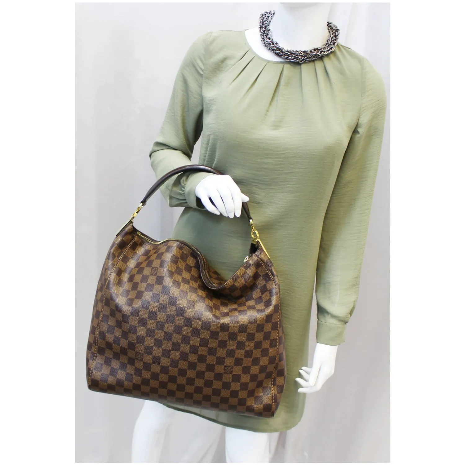 LOUIS VUITTON Portobello GM Damier Ebene Shoulder Handbag Brown
