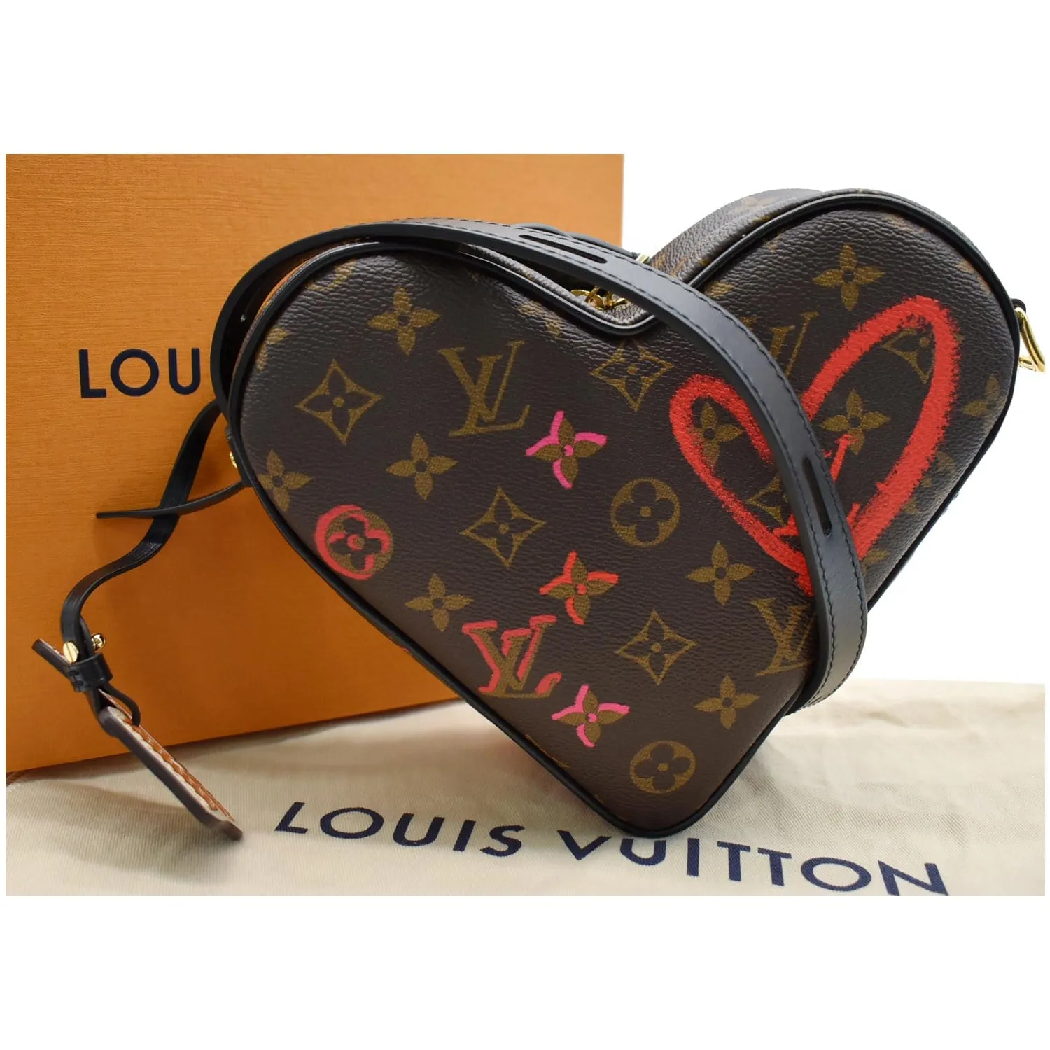LOUIS VUITTON Sac Coeur Heart Monogram Canvas Crossbody Bag Brown