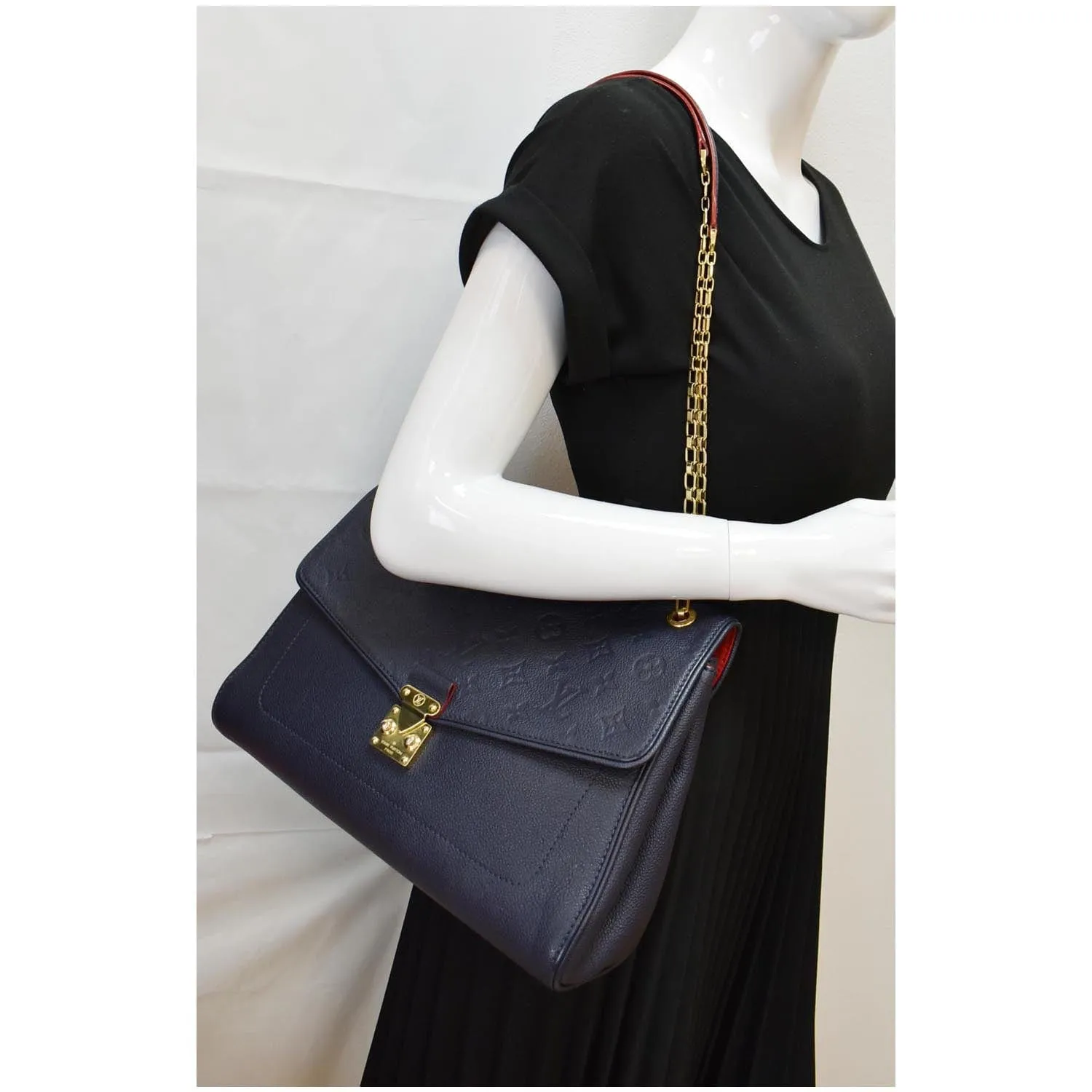 LOUIS VUITTON Saint Germain MM Monogram Empreinte Leather Shoulder Bag Marine Rouge