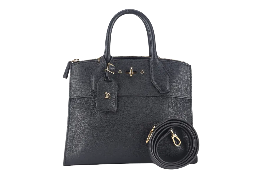 LOUIS VUITTON TAURILLON CITY STEAMER PM BLACK GOLD HARDWARE WITH STRAPS NO DUST COVER