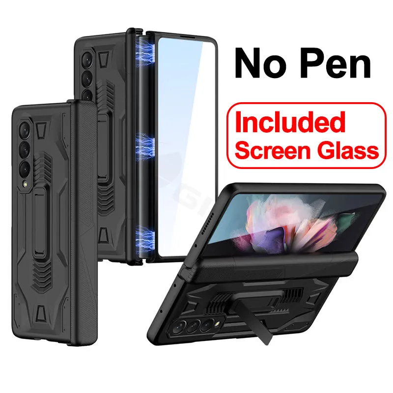 Magnetic Hinge Frame Pen Case Cover For Samsung Galaxy Z Fold 3 All-included Tempered Glass Plastic Case For Samsung Z Fold3