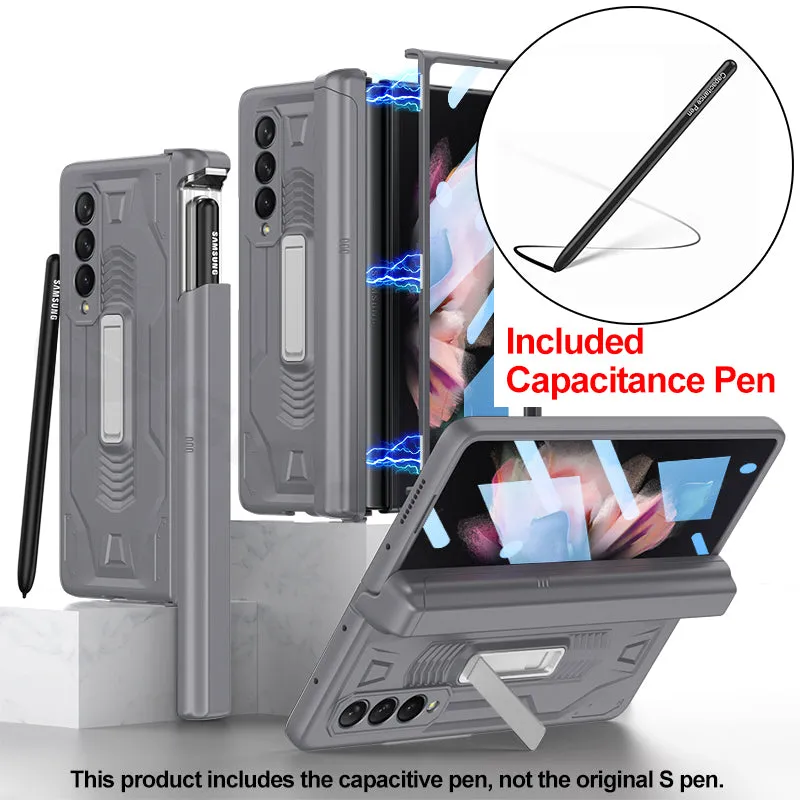 Magnetic Hinge Frame Pen Case Cover For Samsung Galaxy Z Fold 3 All-included Tempered Glass Plastic Case For Samsung Z Fold3