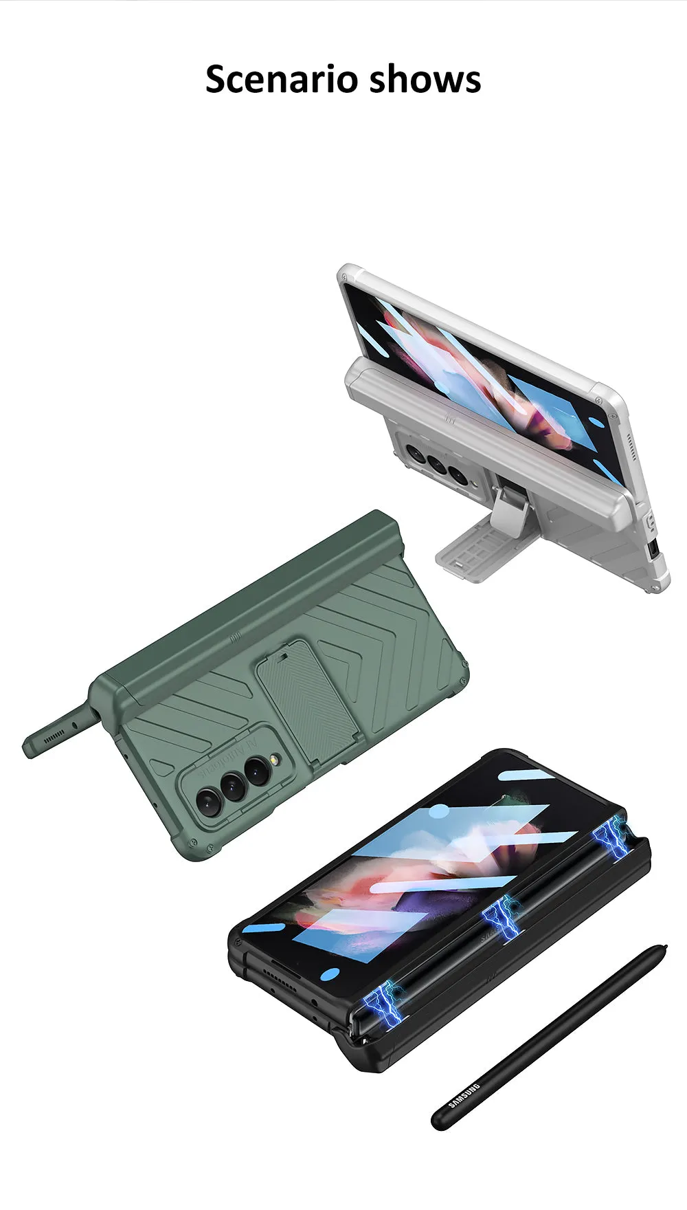 Magnetic Hinge Frame Pen Case Cover For Samsung Galaxy Z Fold 3 All-included Tempered Glass Plastic Case For Samsung Z Fold3