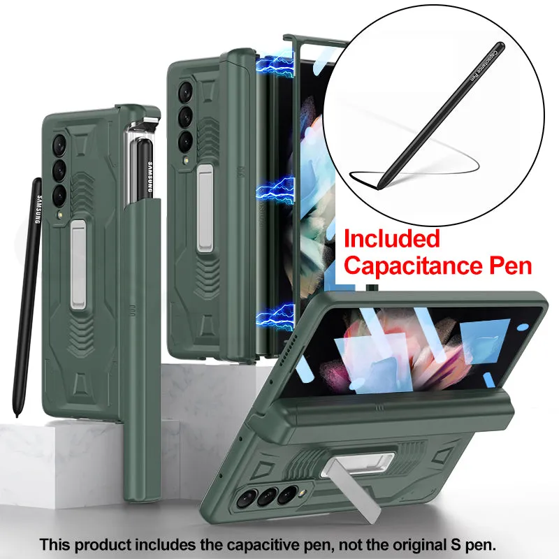 Magnetic Hinge Frame Pen Case Cover For Samsung Galaxy Z Fold 3 All-included Tempered Glass Plastic Case For Samsung Z Fold3