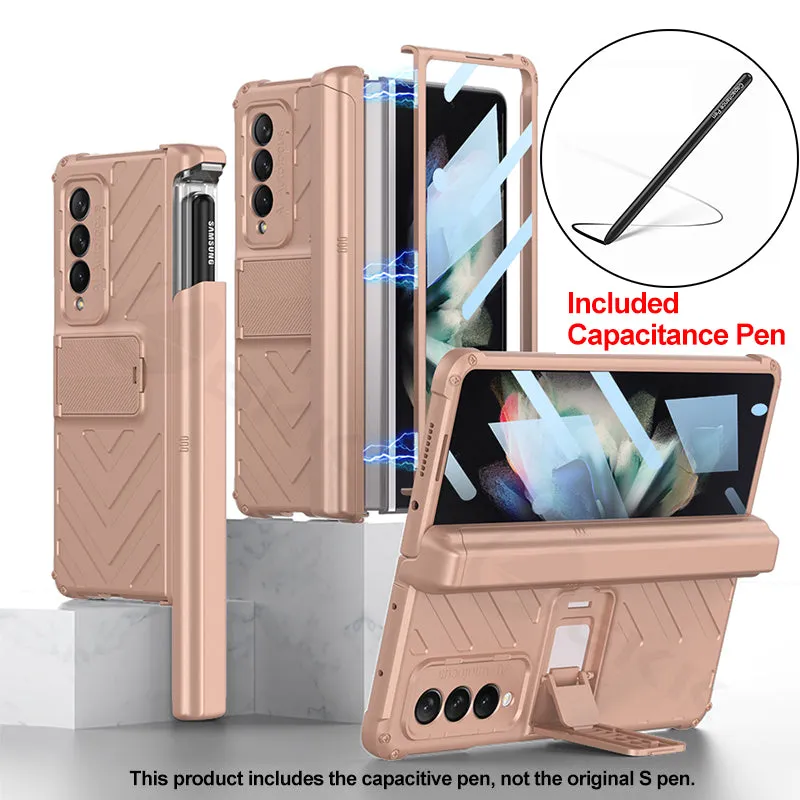 Magnetic Hinge Frame Pen Case Cover For Samsung Galaxy Z Fold 3 All-included Tempered Glass Plastic Case For Samsung Z Fold3