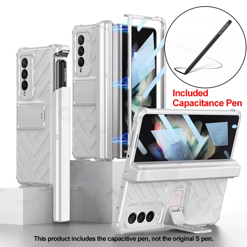 Magnetic Hinge Frame Pen Case Cover For Samsung Galaxy Z Fold 3 All-included Tempered Glass Plastic Case For Samsung Z Fold3