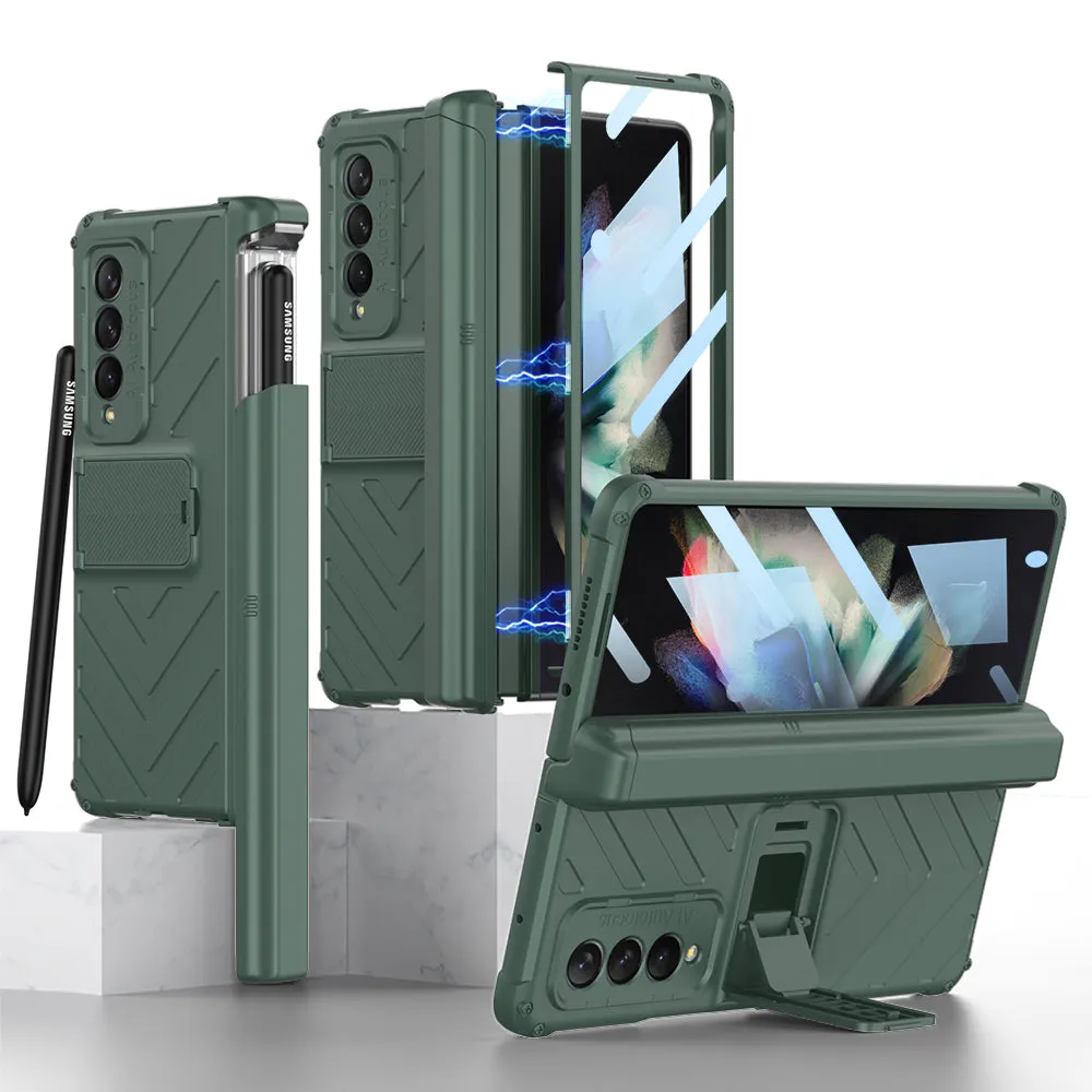 Magnetic Hinge Frame Pen Case Cover For Samsung Galaxy Z Fold 3 All-included Tempered Glass Plastic Case For Samsung Z Fold3
