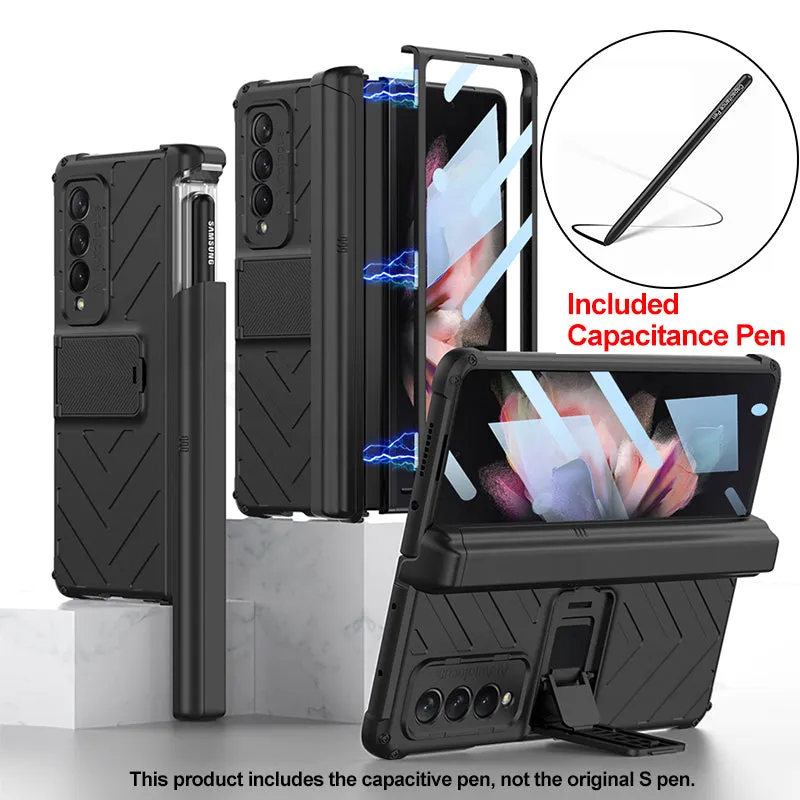 Magnetic Hinge Frame Pen Case Cover For Samsung Galaxy Z Fold 3 All-included Tempered Glass Plastic Case For Samsung Z Fold3