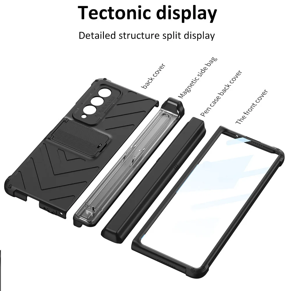 Magnetic Hinge Frame Pen Case Cover For Samsung Galaxy Z Fold 3 All-included Tempered Glass Plastic Case For Samsung Z Fold3