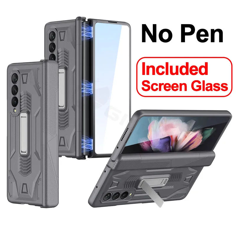 Magnetic Hinge Frame Pen Case Cover For Samsung Galaxy Z Fold 3 All-included Tempered Glass Plastic Case For Samsung Z Fold3