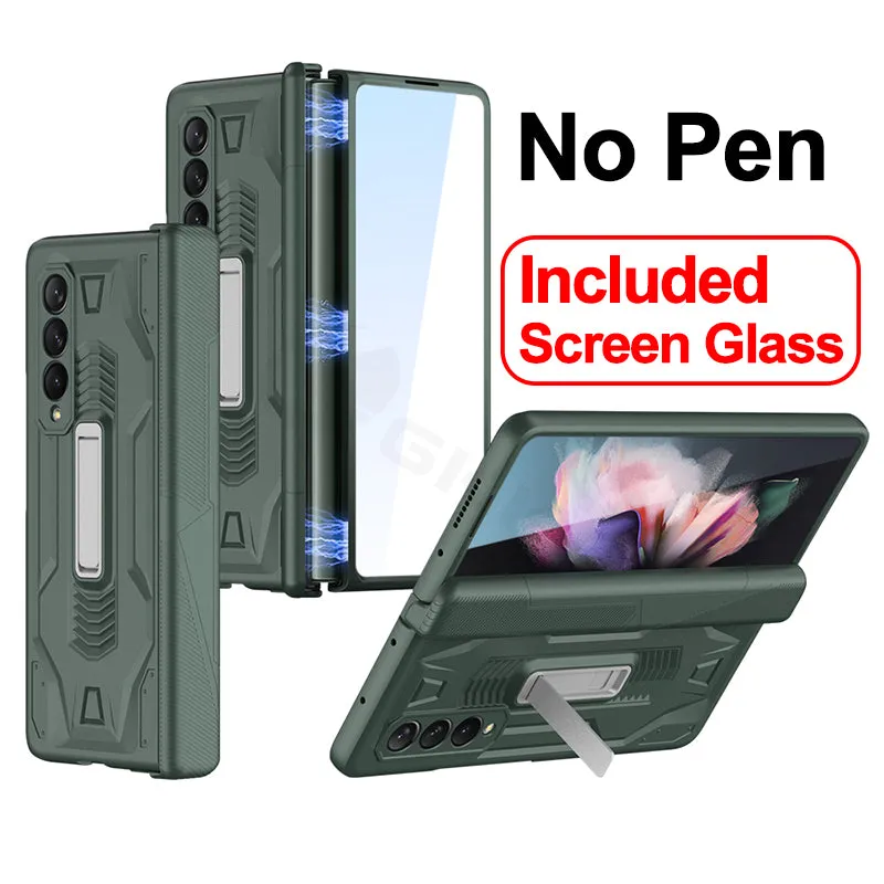 Magnetic Hinge Frame Pen Case Cover For Samsung Galaxy Z Fold 3 All-included Tempered Glass Plastic Case For Samsung Z Fold3