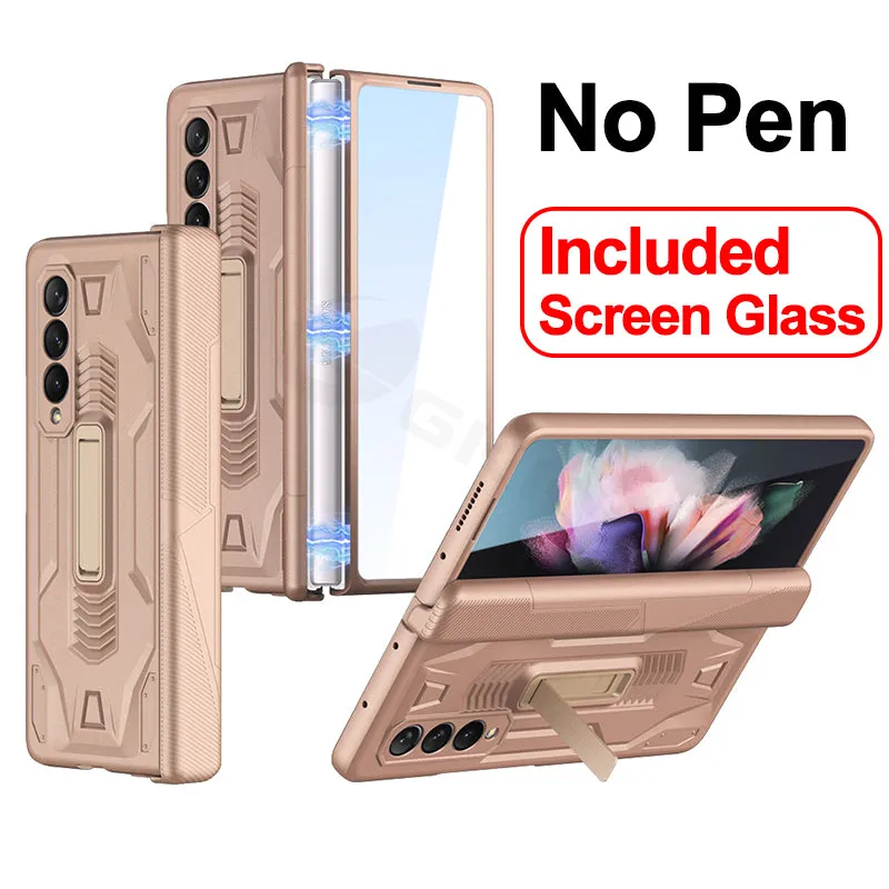 Magnetic Hinge Frame Pen Case Cover For Samsung Galaxy Z Fold 3 All-included Tempered Glass Plastic Case For Samsung Z Fold3