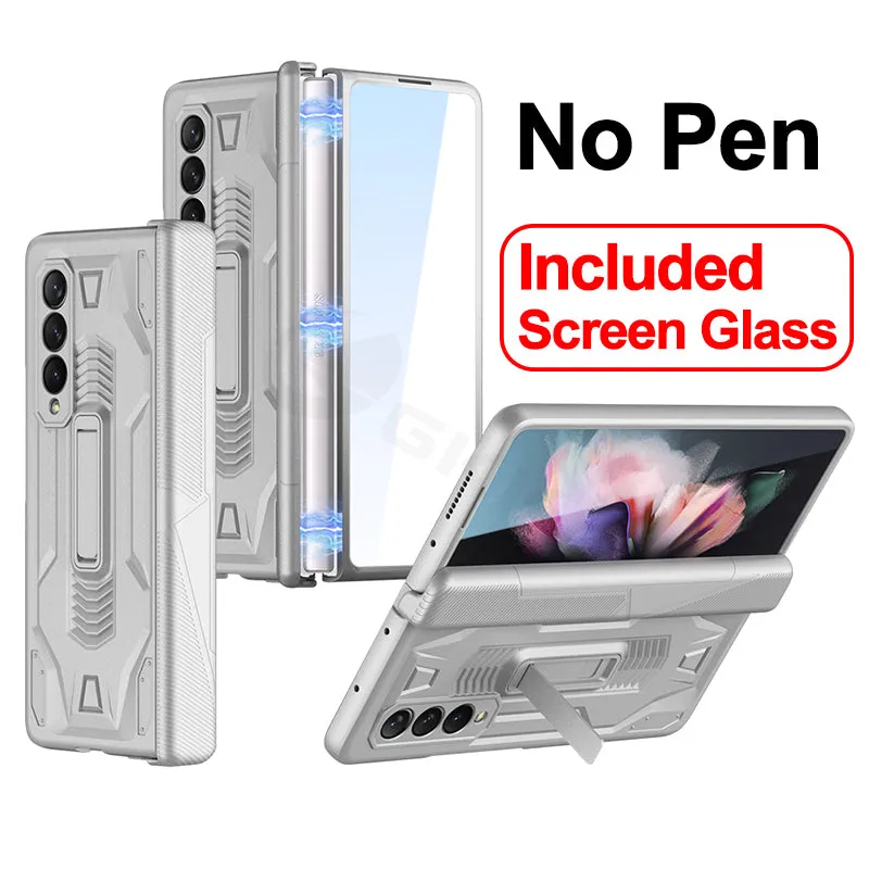 Magnetic Hinge Frame Pen Case Cover For Samsung Galaxy Z Fold 3 All-included Tempered Glass Plastic Case For Samsung Z Fold3