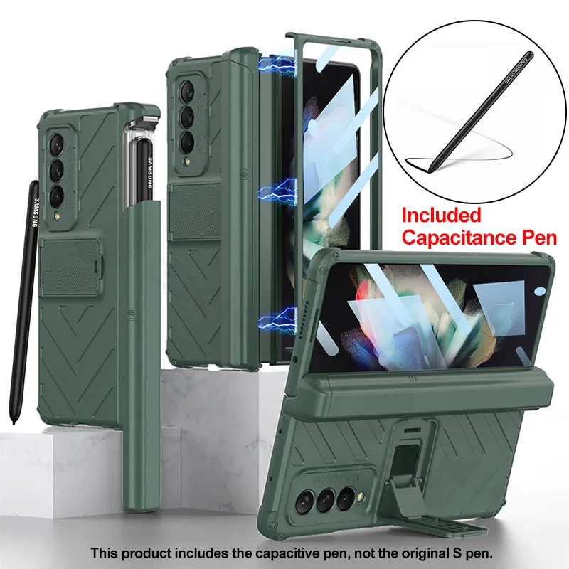 Magnetic Hinge Frame Pen Case Cover For Samsung Galaxy Z Fold 3 All-included Tempered Glass Plastic Case For Samsung Z Fold3