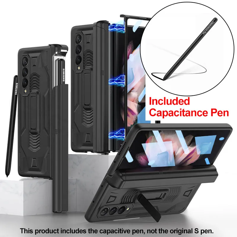 Magnetic Hinge Frame Pen Case Cover For Samsung Galaxy Z Fold 3 All-included Tempered Glass Plastic Case For Samsung Z Fold3