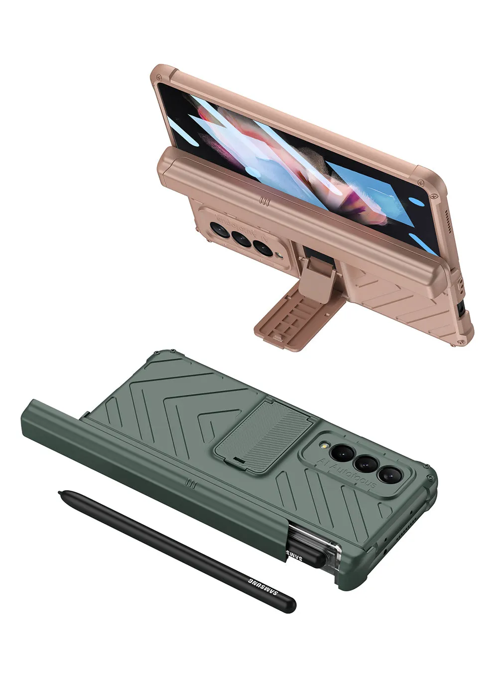 Magnetic Hinge Frame Pen Case Cover For Samsung Galaxy Z Fold 3 All-included Tempered Glass Plastic Case For Samsung Z Fold3