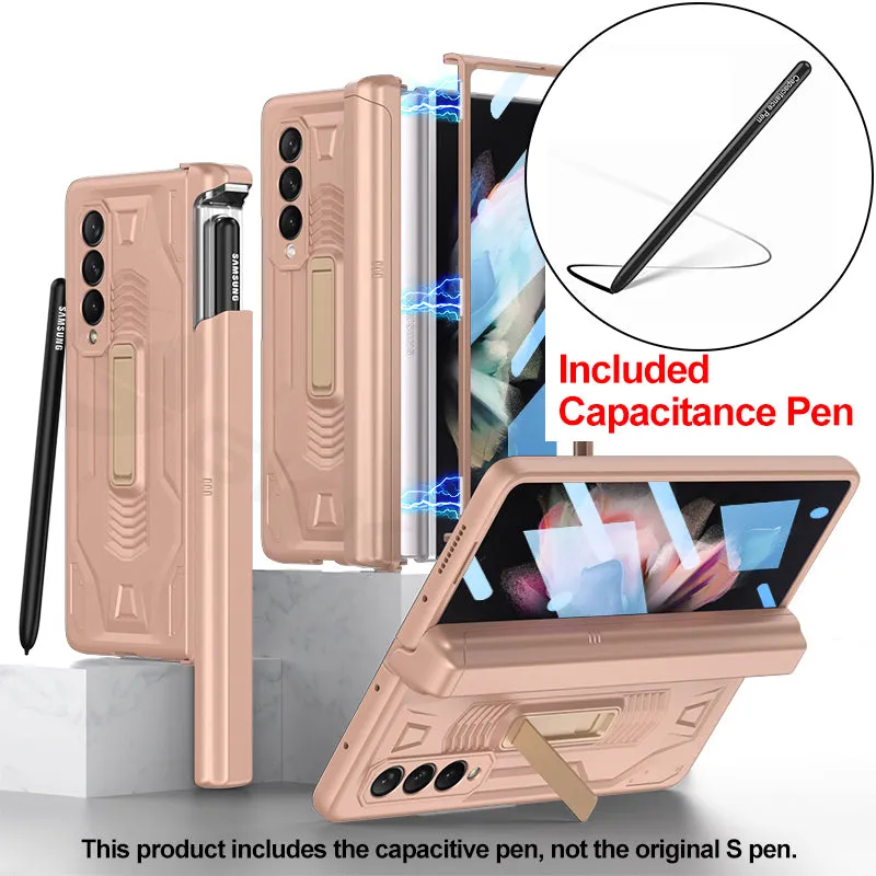 Magnetic Hinge Frame Pen Case Cover For Samsung Galaxy Z Fold 3 All-included Tempered Glass Plastic Case For Samsung Z Fold3