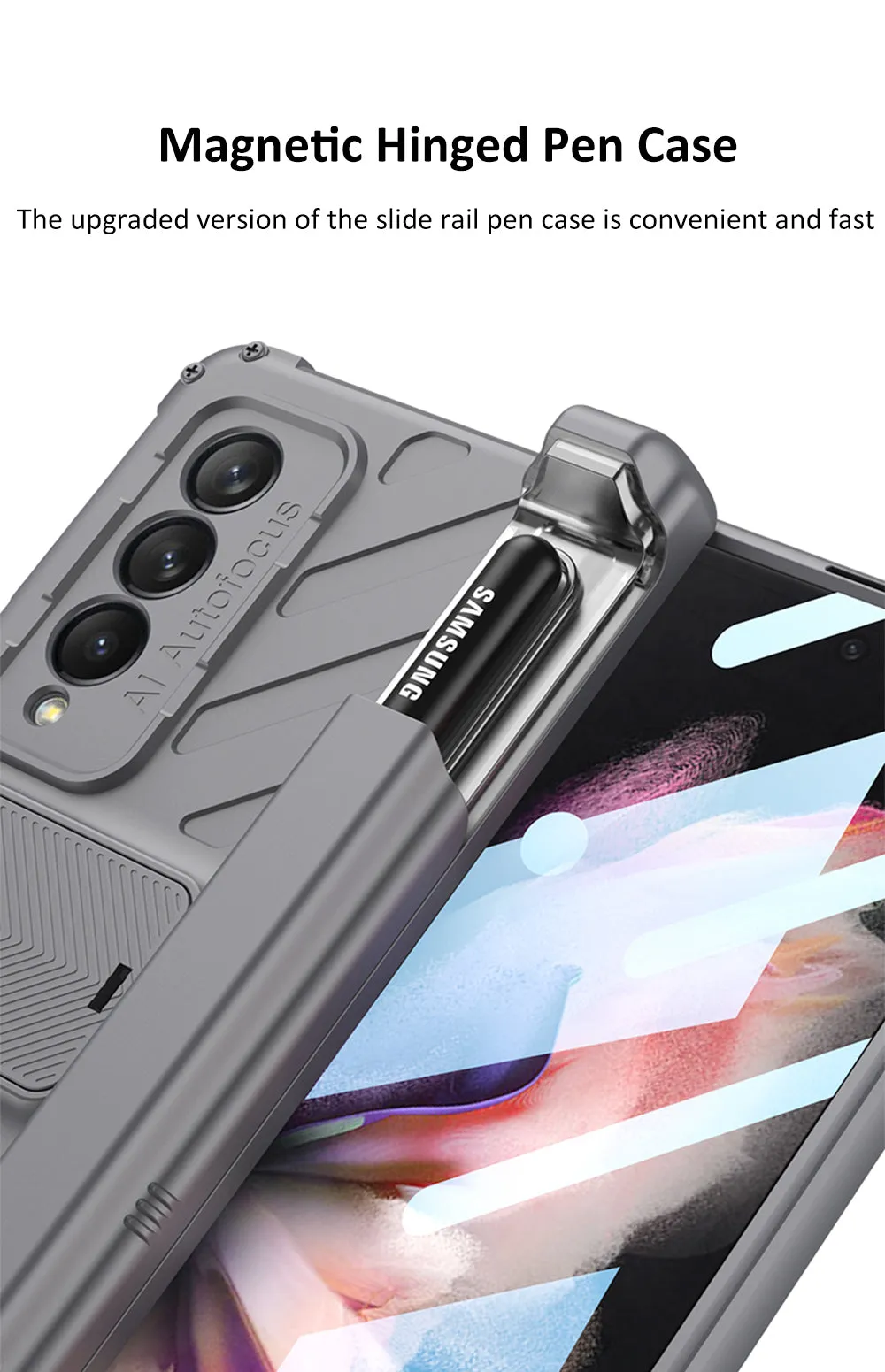 Magnetic Hinge Frame Pen Case Cover For Samsung Galaxy Z Fold 3 All-included Tempered Glass Plastic Case For Samsung Z Fold3