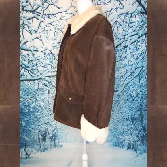 Marvin Richards Suede Faux Fur Coat Petite Large
