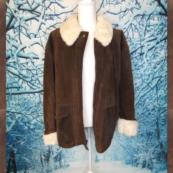 Marvin Richards Suede Faux Fur Coat Petite Large
