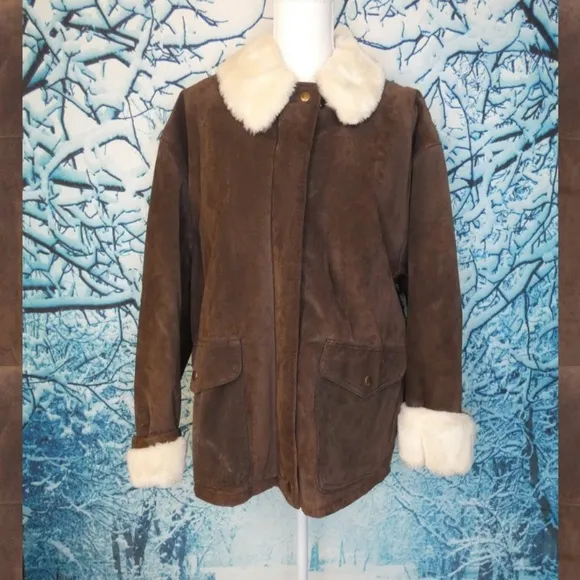 Marvin Richards Suede Faux Fur Coat Petite Large