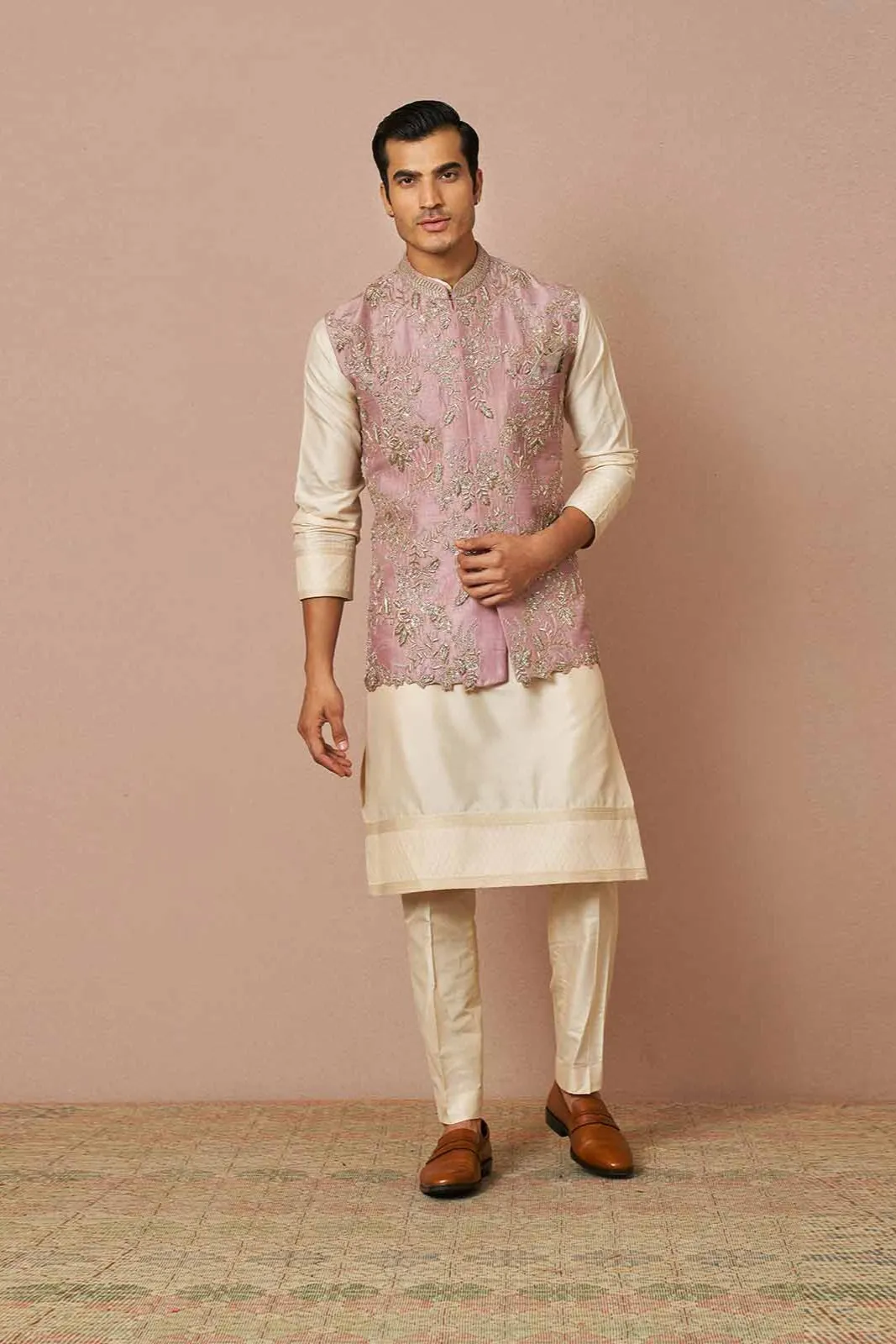 MAUVE DARIUS RAWSILK BANDI KURTA SET