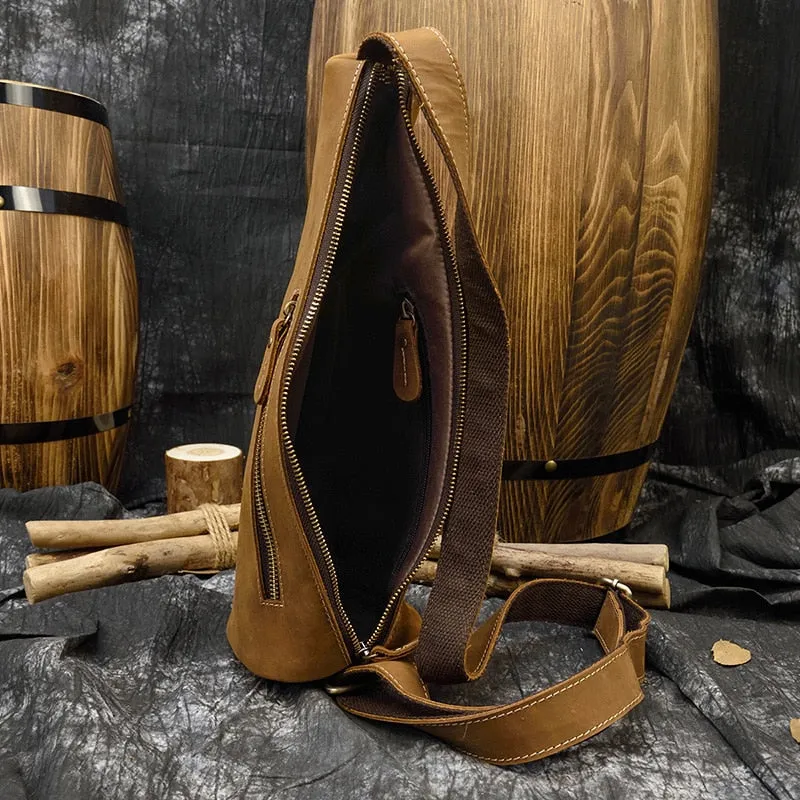 Maverick Leather Single Strap Pack Crossbody Bag Trek Sling Bag - Brown