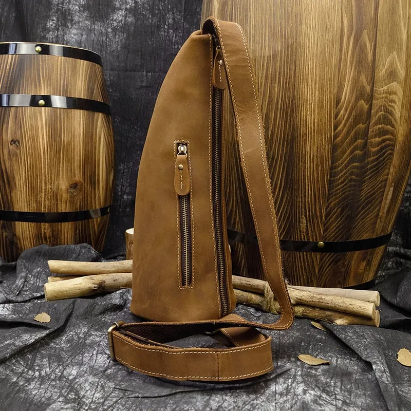 Maverick Leather Single Strap Pack Crossbody Bag Trek Sling Bag - Brown