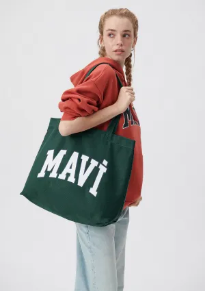 Mavi Logo Printed Green Shopper Bag
