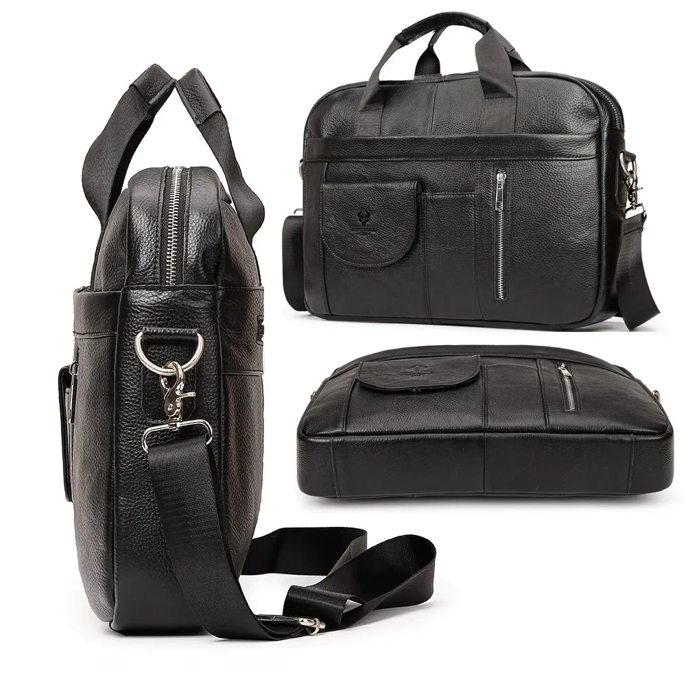 Men Briefcases Laptop Bags Black Cow Leather Handbag