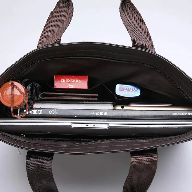 Men's Business Briefcases PU Leather Shoulder Messenger Bags Travel Handbag Totes For Macbook