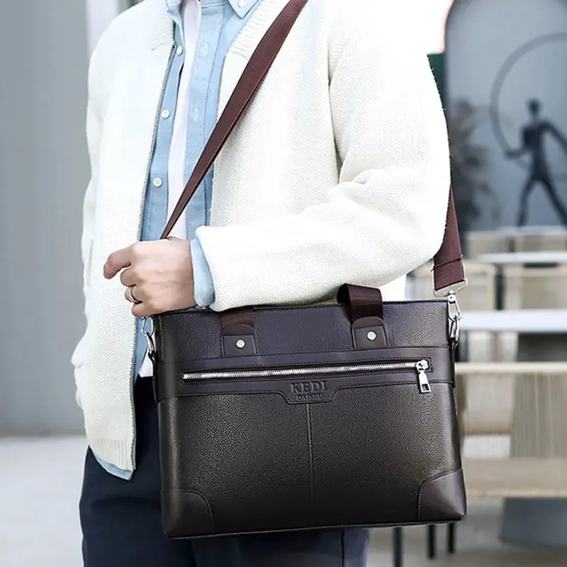 Men's Business Briefcases PU Leather Shoulder Messenger Bags Travel Handbag Totes For Macbook