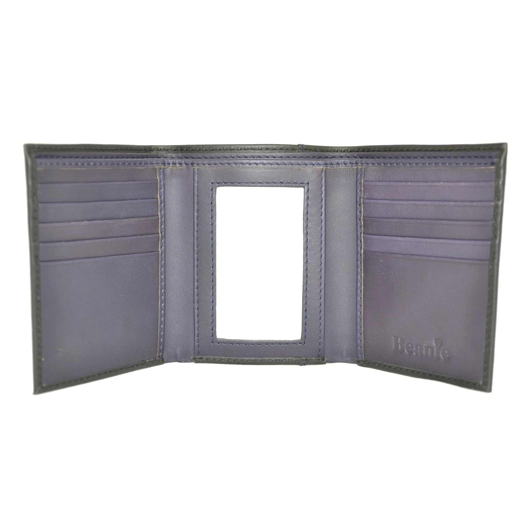 Men's Leather Trifold Wallet - Black/Aubergine