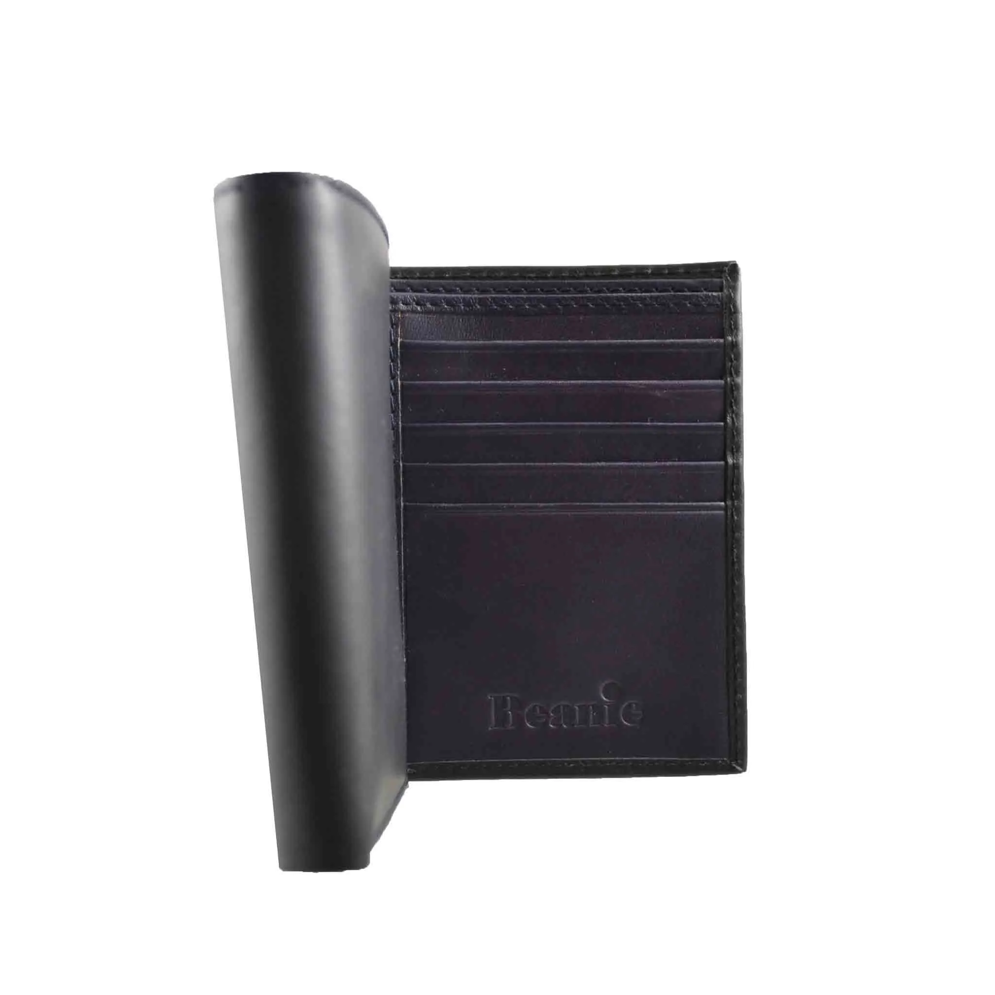 Men's Leather Trifold Wallet - Black/Aubergine