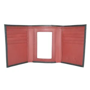 Men's Leather Trifold Wallet - Red/Black