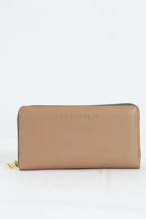 Meryl Smooth Zip Around Purse - Beige