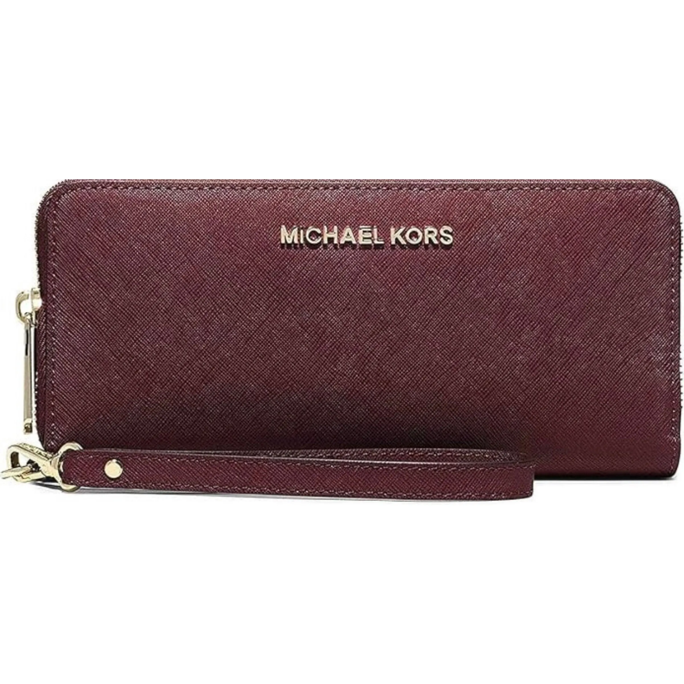MICHAEL KORS Jet Set Continental Zip Around Leather Burgandy Wristlet