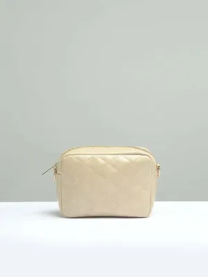 Minimalist Quilted Chain Crossbody Bag  - Beige - FD ⚡