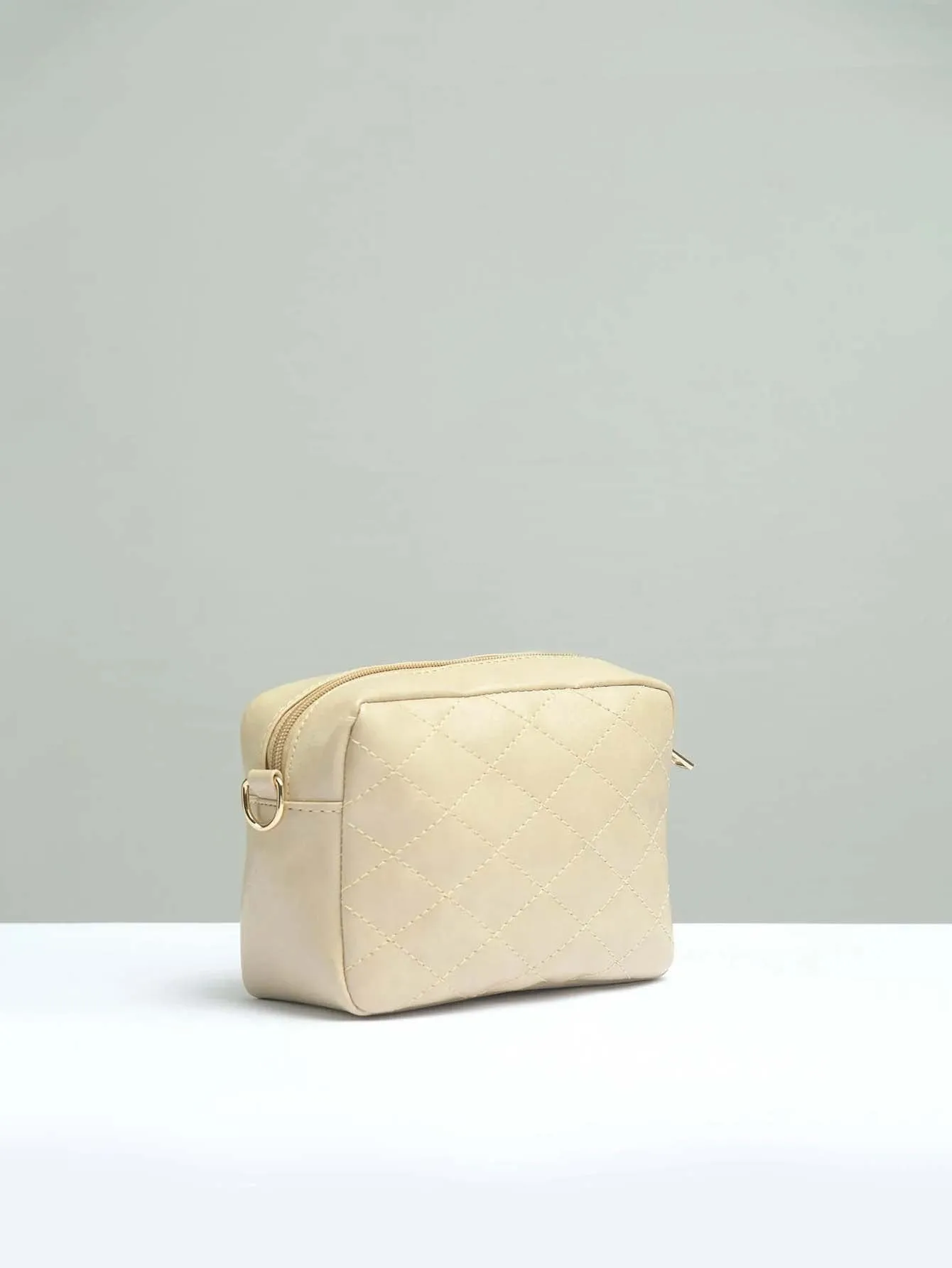 Minimalist Quilted Chain Crossbody Bag  - Beige - FD ⚡