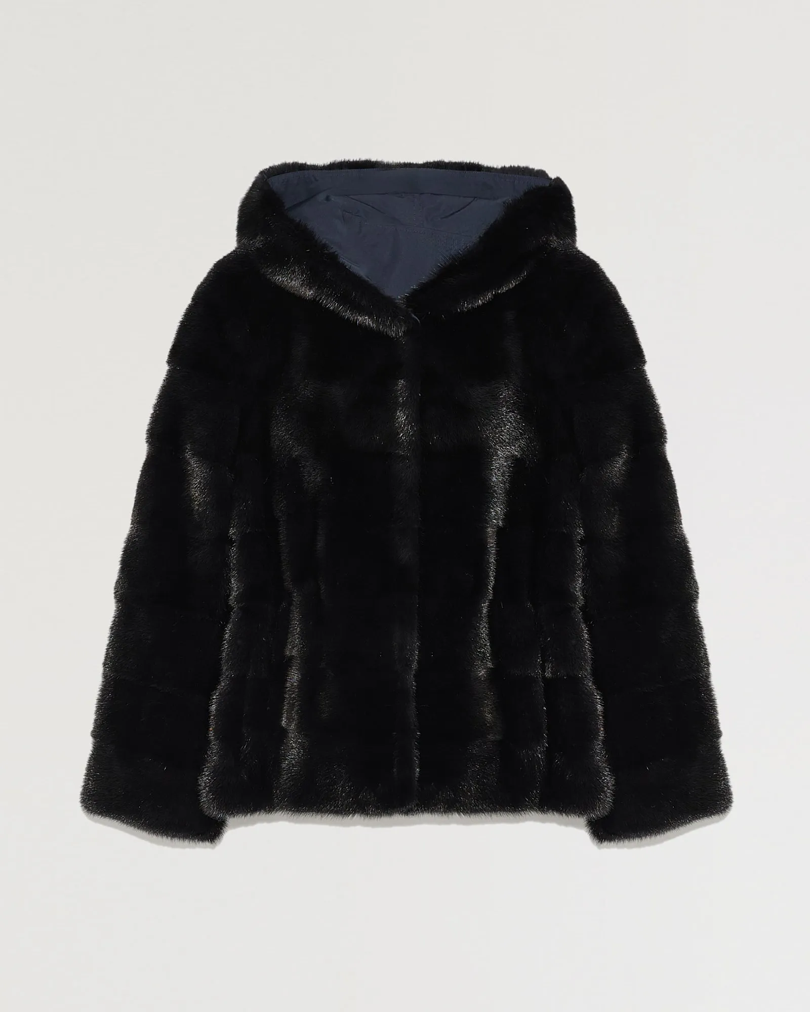 Mink short reversible parka with stripes