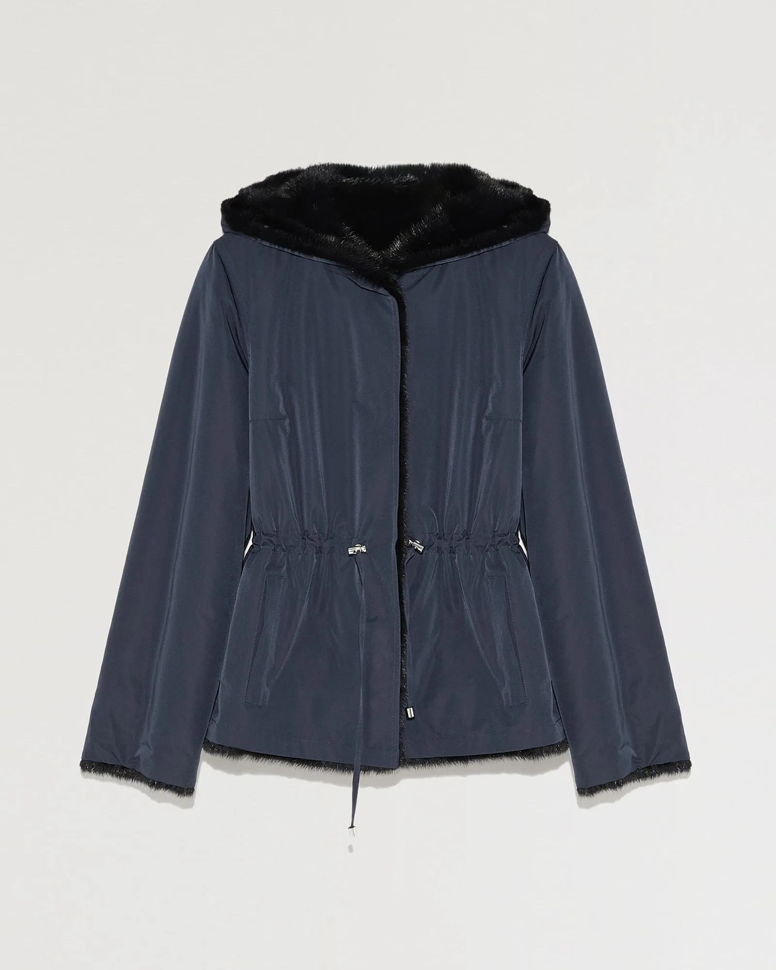 Mink short reversible parka with stripes