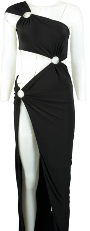 Misspap Black Recycled Slinky Ring Detail Maxi Dress UK 12
