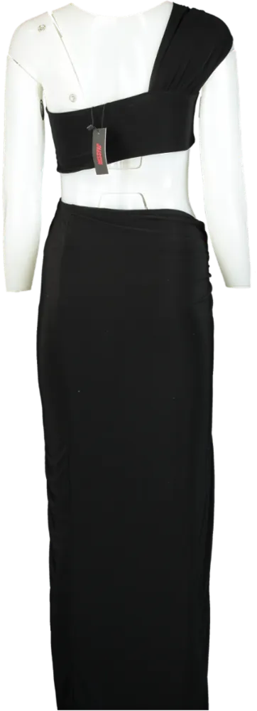 Misspap Black Recycled Slinky Ring Detail Maxi Dress UK 12